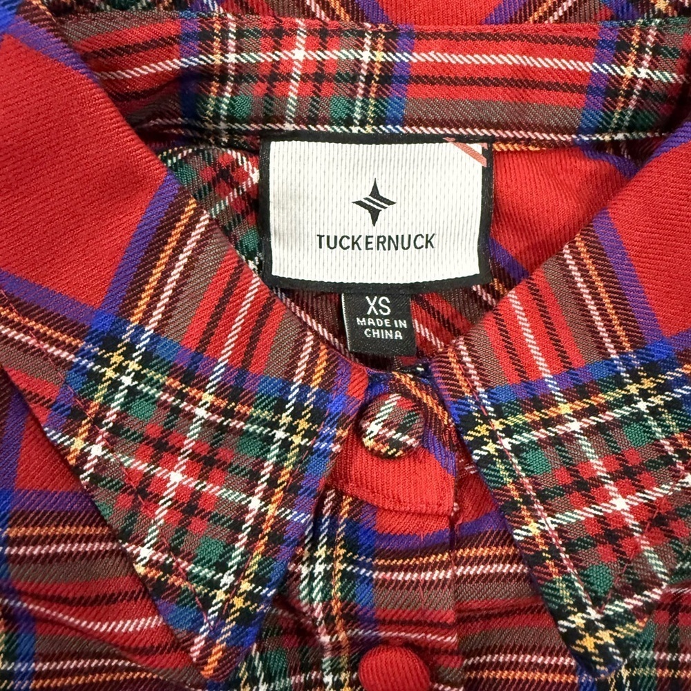 Tuckernuck Red Plaid Button Front Relaxed Tunic Shirt Women’s XS Preppy - Picture 5 of 9